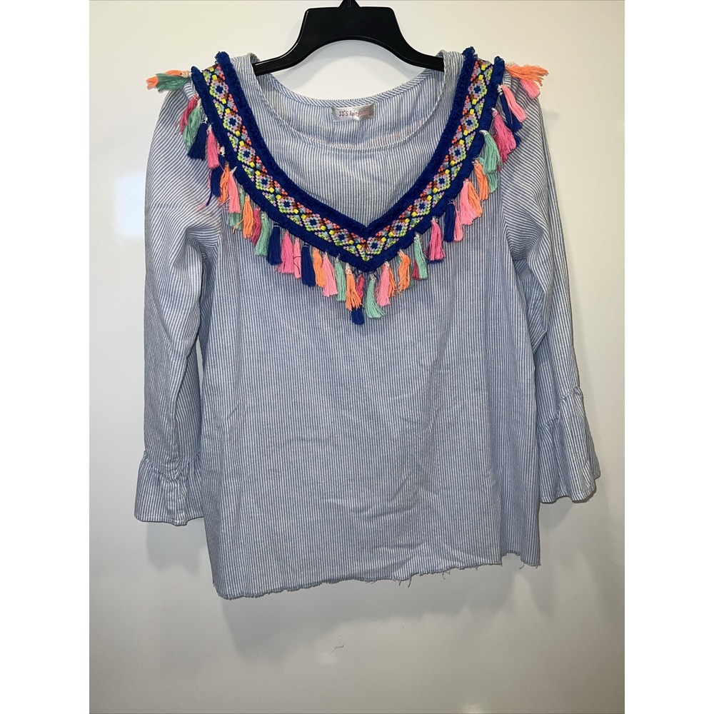 Women's J J's Fairyland Colourful Tassled Striped Top‎ Summer Size M